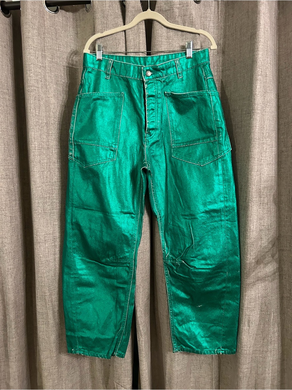 3. Free People Moxie barrel jeans metallic emerald green 24 & 28 - Picture 11 of 16